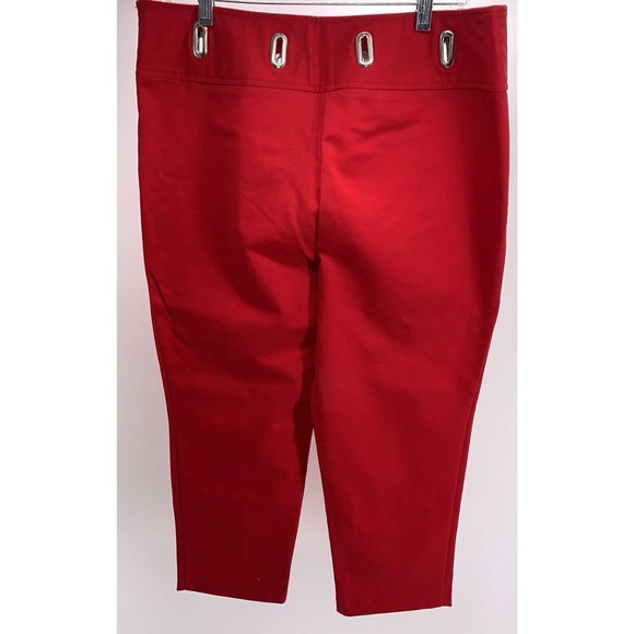Work Order Capri Pants Red W/Silver Tone Metal Waist Detail Side Zip Size 12 EUC - Picture 7 of 11